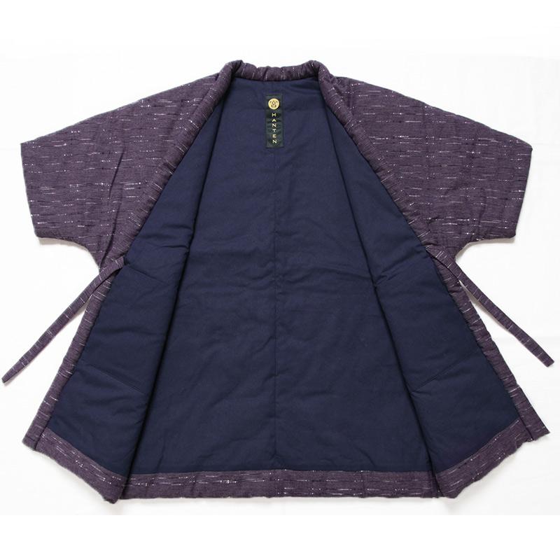 数量限定 五分袖半纏 氷柱 つらら 黒 パープル 中わた 綿100% 身丈74.5