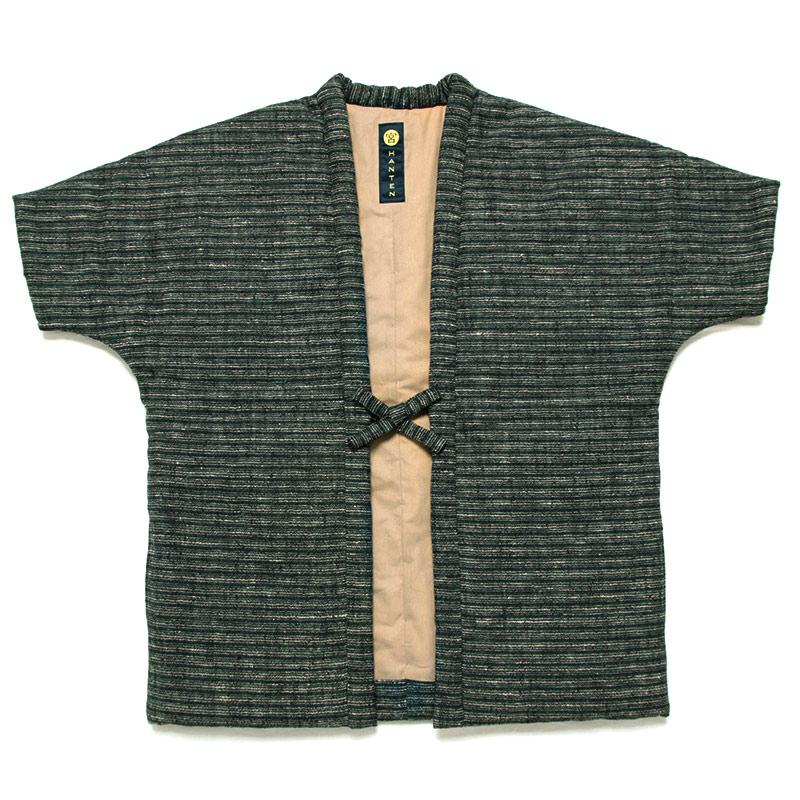 数量限定】五分袖半纏 [茶の木] 赤 グリーン 中わた 綿100% 身丈74.5cm