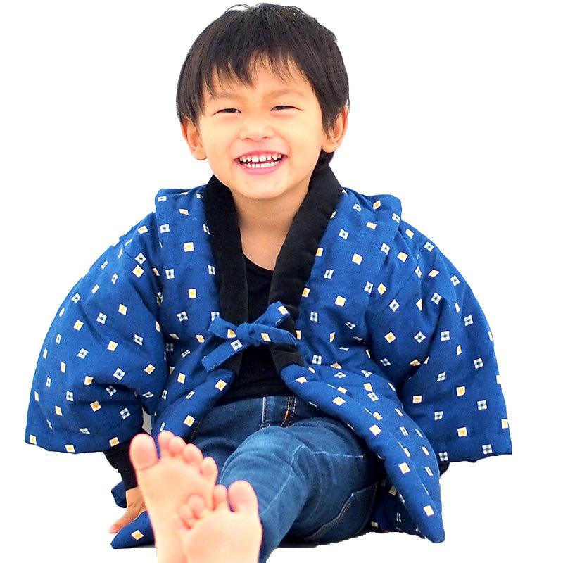 半纏 こども袢天(はんてん) 綿カット柄 紺/赤 100/110/120cm 日本製
