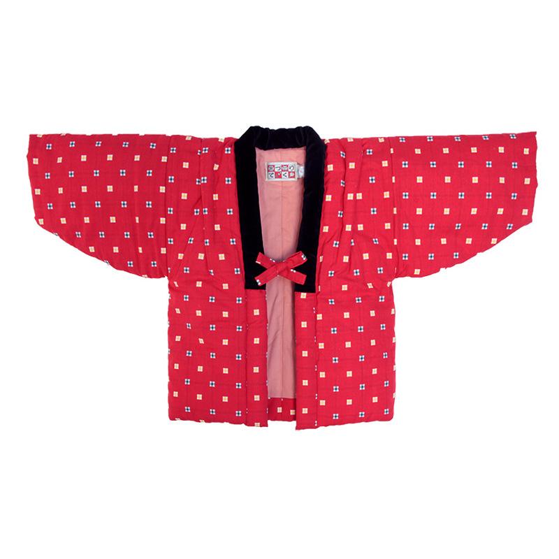 半纏 こども袢天(はんてん) 綿カット柄 紺/赤 100/110/120cm 日本製