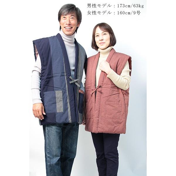 60双糸 縞ポンチョ(袖なしはんてん) 日本製 宮田織物謹製 ちゃんちゃんこ 半纏 メンズ・レディース 綿入り 継承シリーズ