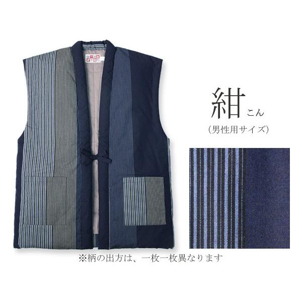 60双糸 縞ポンチョ(袖なしはんてん) 日本製 宮田織物謹製 ちゃんちゃんこ 半纏 メンズ・レディース 綿入り 継承シリーズ