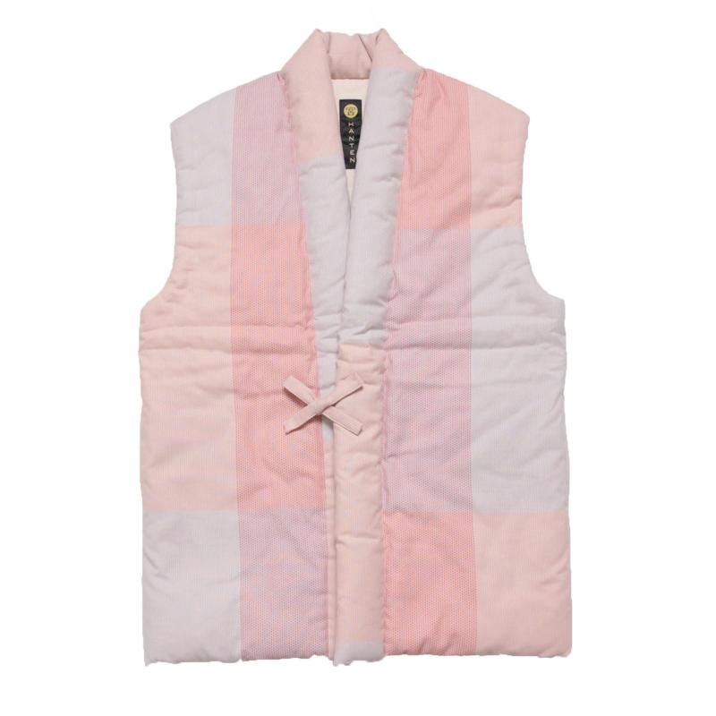 袖なし半纏 [nodoka ポンチョ] 白 ピンク 混紡わた/フィット型 身丈