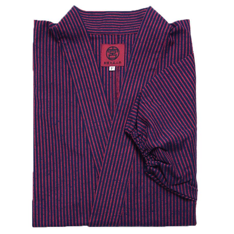 作務衣 新型 縞柄 大縞 小縞 ストライプ 女性 レディース 紺/赤 春夏