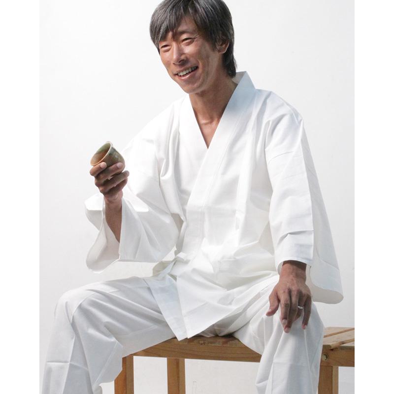 宮田織物 作務衣 通年用 紬織り 白 男性 メンズ 高級 綿100% ギフト 
