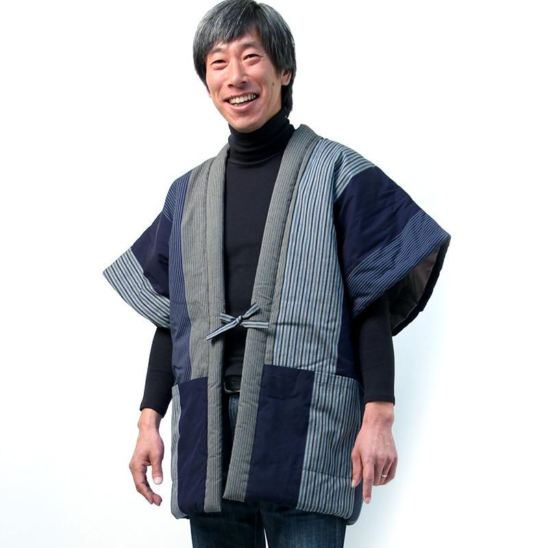 寒さ対策 大縞やっこ(半袖はんてん) 日本製 宮田織物謹製 袢纏 寒さ対策 大縞やっこ(半袖はんてん) 日本製 宮田織物謹製 袢纏