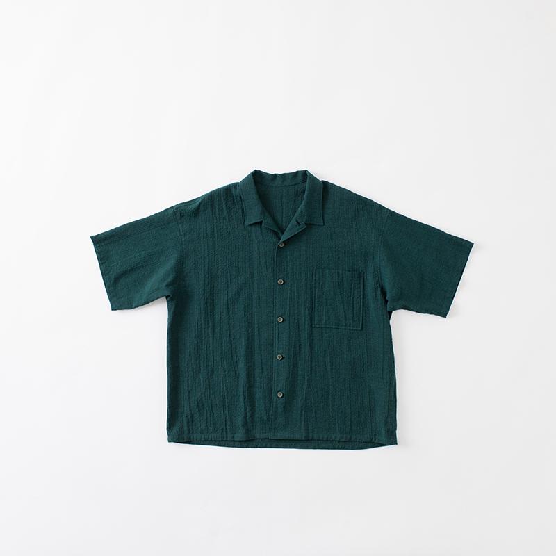 YAYA SHIJIRA OPEN COLLAR SHIRT ブラック ネイビー グリーン ホワイト  S-M/L 綿100％ 男女兼用 宮田織物 日本製 しじら織り オープンカラーシャツ ※上下別売 | 宮田織物 | 11