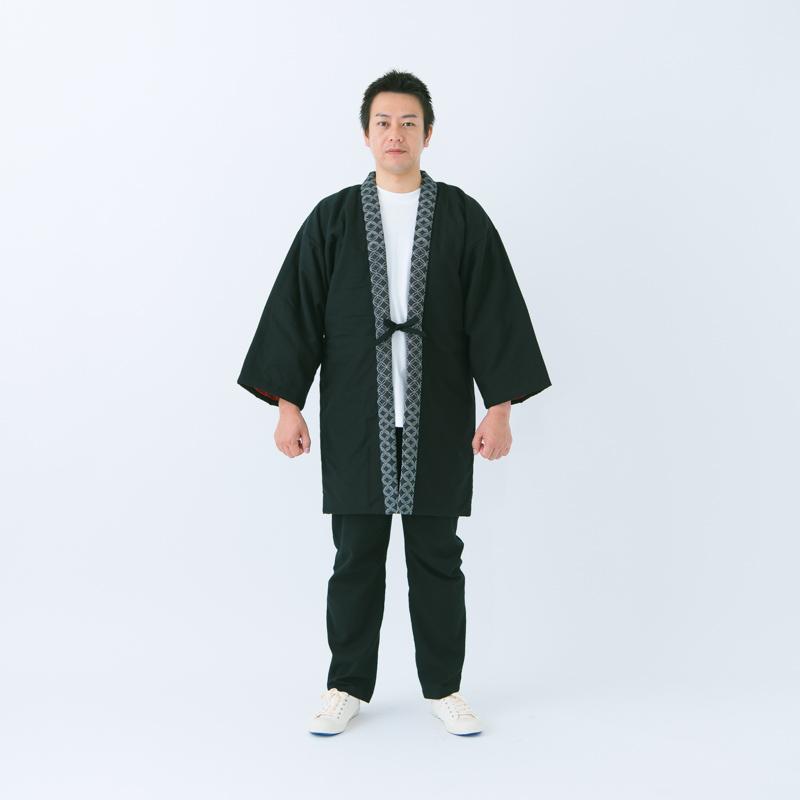狐火はんてん(袢天・半纏) oversized ブラック ロング100cm丈