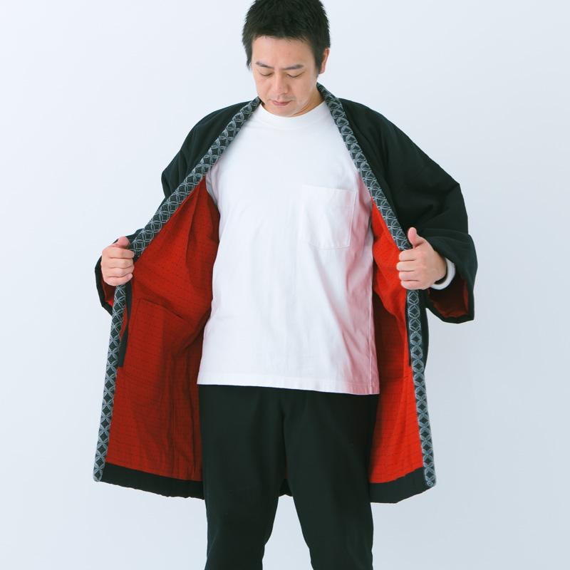宮田織物 狐火はんてん(袢天・半纏) oversized ブラック ロング100cm丈