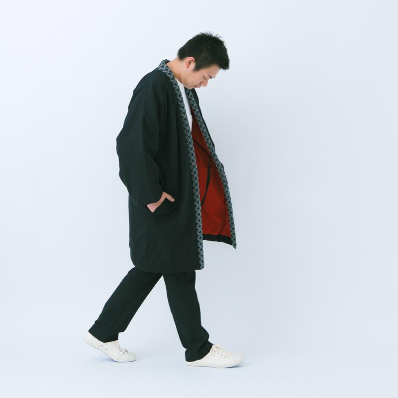 狐火はんてん(袢天・半纏) oversized ブラック ロング100cm丈 ※リバーシブル仕立て 宮田織物 袢纏 ギフト メンズ レディース 綿入り 高級 中わた綿100％ 爆買_4