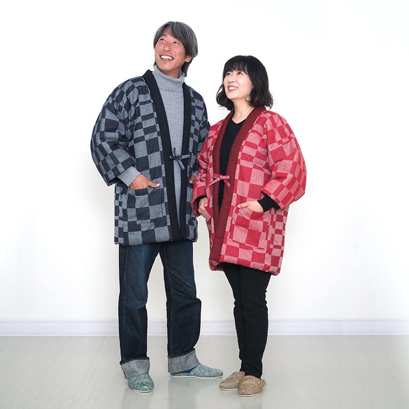 華市松はんてん(袢天・半纏) 日本製 宮田織物謹製 袢纏 どてら メンズ・レディース 綿入り 継承シリーズ 久留米 寒さ対策 おしゃれ シニア 防寒 高級 還暦祝