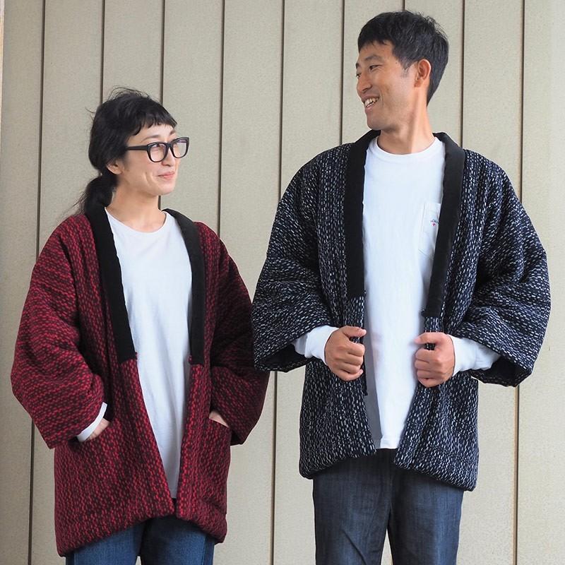 寒さ対策 水鞠はんてん(袢天・半纏) 赤 濃紺 日本製 宮田織物謹製 袢纏