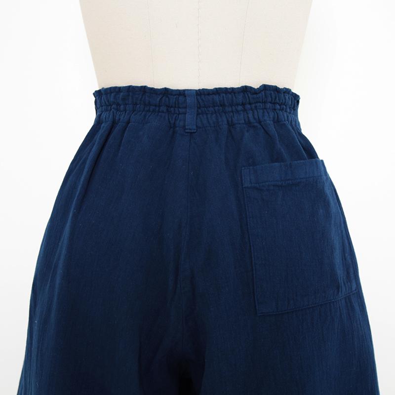 五感 gokan 藍染×インディゴ手染めダブルガーゼ ワイドパンツ 7分丈 母