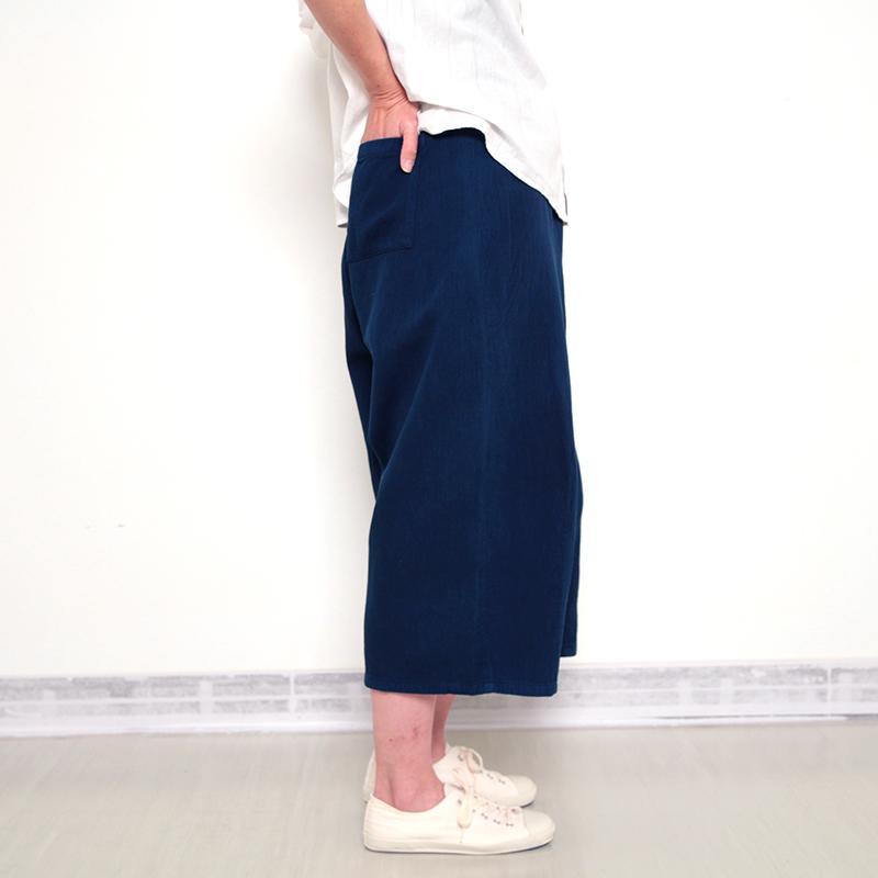 五感 gokan 藍染×インディゴ手染めダブルガーゼ ワイドパンツ 7分丈 母
