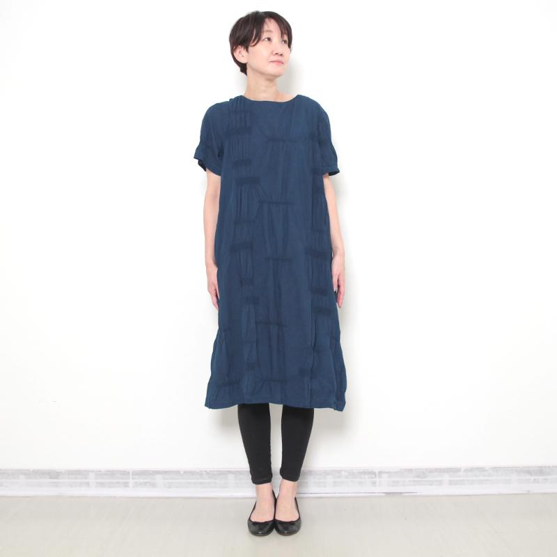 五感 ワンピース 藍染×インディゴ手染め シャーリングワンピース 綿98