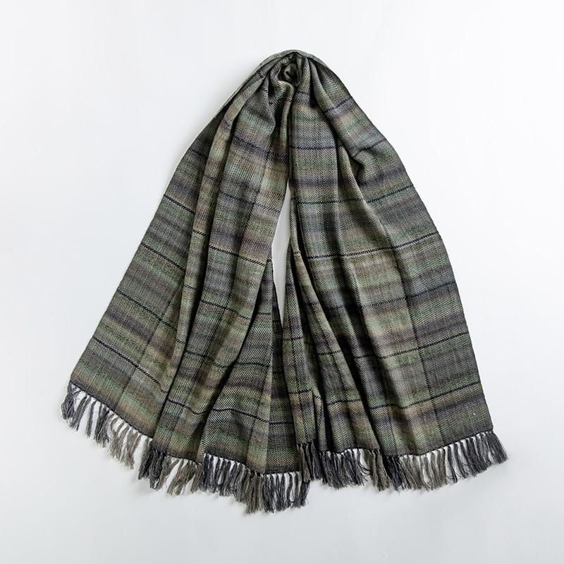 寒さ対策 工房織座 AYA KASURI DYED WOOL CHECK SHAWL アヤ ウール カスリチェック ショール イエロー/グリーン/レッド/パープル ウール100% 日本製｜miyata｜11