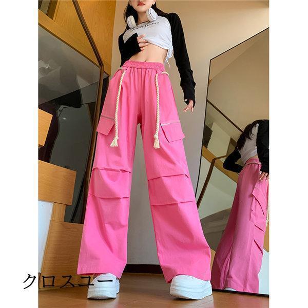 カーゴパンツ レディース 大きいサイズ ワークパンツ ワイドパンツ オシャレ ズボン ゆったり ハイウエスト ダンスパンツ ヒップホップ 春秋