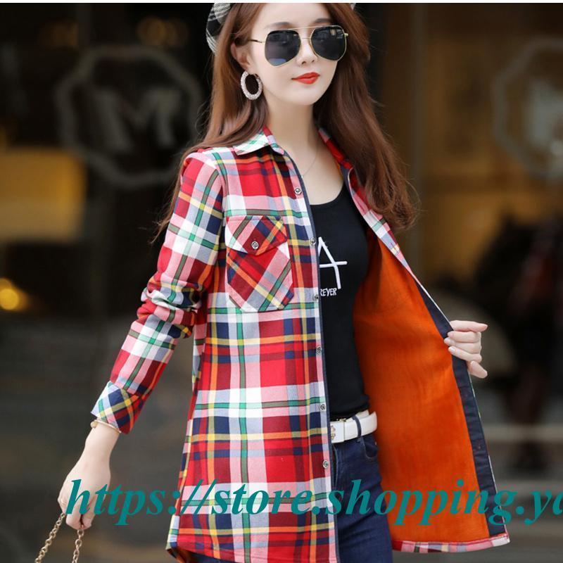 季節のおすすめ商品-チェック柄シャツ レディース 折り襟 長袖