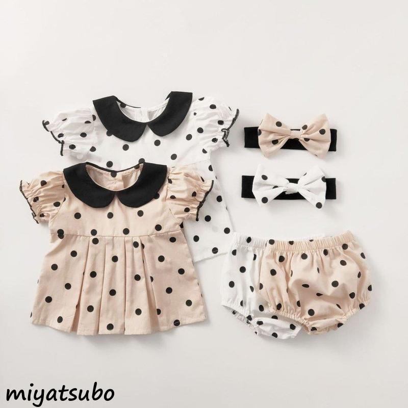 新品 半袖 ロンパース ドット かぼちゃパンツ 3点セット 90 可愛い 24 通販 ドット柄ロンパース3点セット
