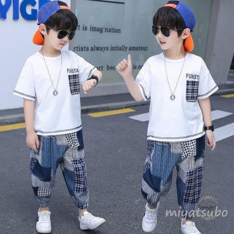 子供服セットアップ キッズ 男の子 春夏 2点セット 上下セット 半袖 英字 Tシャツ+チェック柄 九分丈パンツ ジュニア カジュアル 可愛い おしゃれ 普段着 通学着 :ww2--210508001118:スーパーみやつぼ 通販 ♬チャンピオンタンクトップ ワンポイント シンプル スポーツ インナー