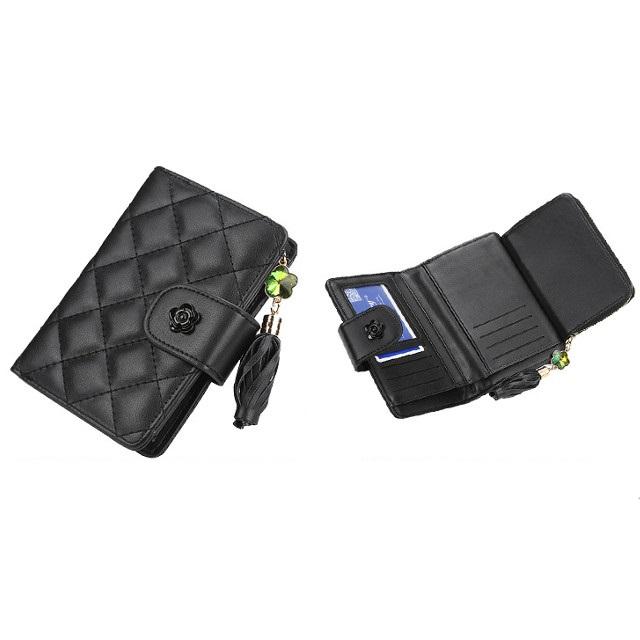 ブラック二つ折り財布 ゴールド金具付き 二つ折り 財布 レザー ロゴ 金具 黒 ブラック ゴールドカラー