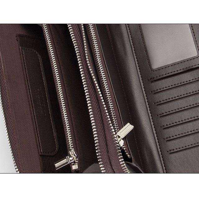 財布 メンズ 長財布 大容量 ダブルファスナー PUレザー 2色 ブラック