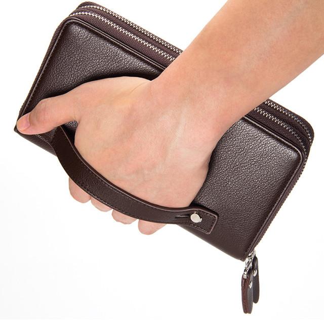 財布 メンズ 長財布 大容量 ダブルファスナー PUレザー 2色 ブラック