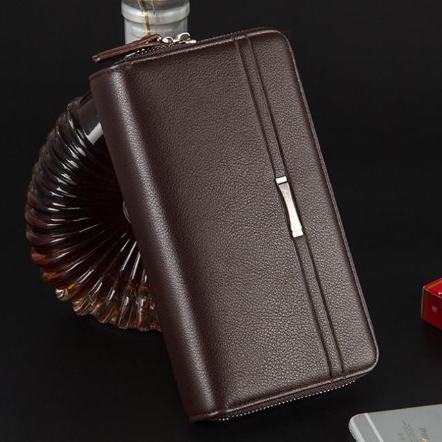 財布 メンズ 長財布 大容量 ダブルファスナー PUレザー 2色 ブラック