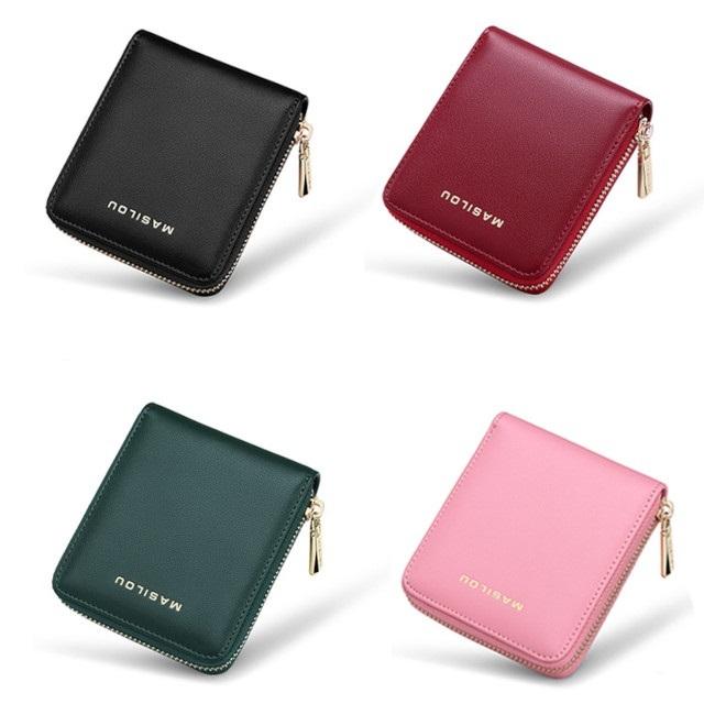 財布 レディース メンズ 二つ折り ラウンドファスナー 革 4色 小銭入れ