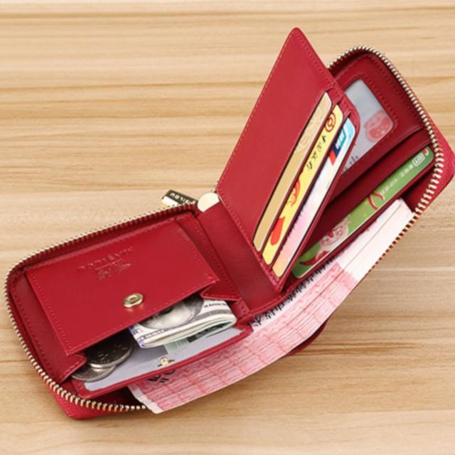 財布 レディース メンズ 二つ折り ラウンドファスナー 革 4色 小銭入れ