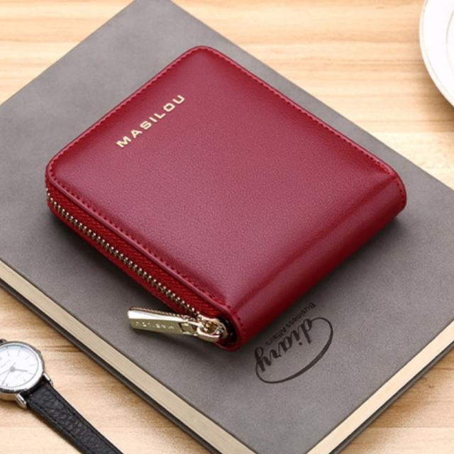 財布 レディース メンズ 二つ折り ラウンドファスナー 革 4色 小銭入れ