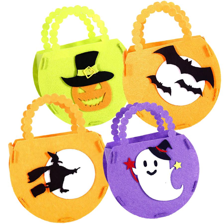【組み替えが楽しめる】ハロウィン 手提げ袋 ミニバッグ 飾り トートバッグ 手芸キット お菓子袋 ギフトバッグ ４枚セット フェルト キャンディバッグ | 