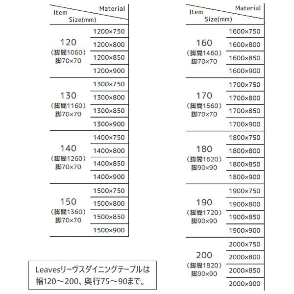 レグナテック Legnatec 受注生産 リーヴス Leaves 幅180cm 奥行4タイプ ダイニングテーブル リビング デスク 無垢材 3材質 開梱設置｜miyazakiuchiyamakagu｜05