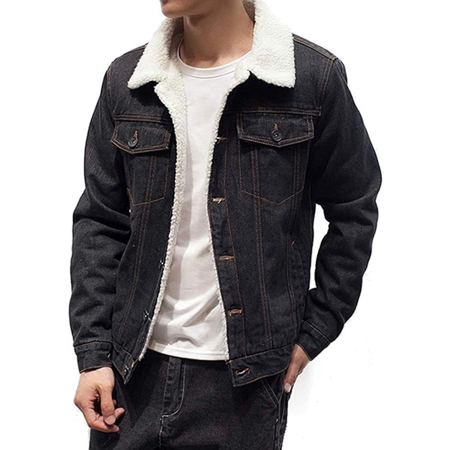 Angelcity ボアデニムジャケット メンズ 裏ボア ジージャン 厚手 防寒 コート ジージャン Gジャン 折り襟 アウター ブルゾン 防寒 ジー Keser No