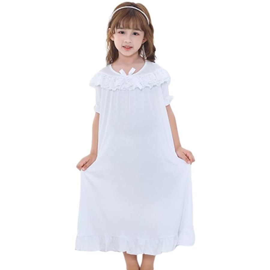 超安い ガールズ ワンピース 女の子 キッズ パジャマ Inokenny 半袖 パールホワイト 110cm 子供 薄手 ルームウェア 綿 レース その他子ども服 Www We Job Com