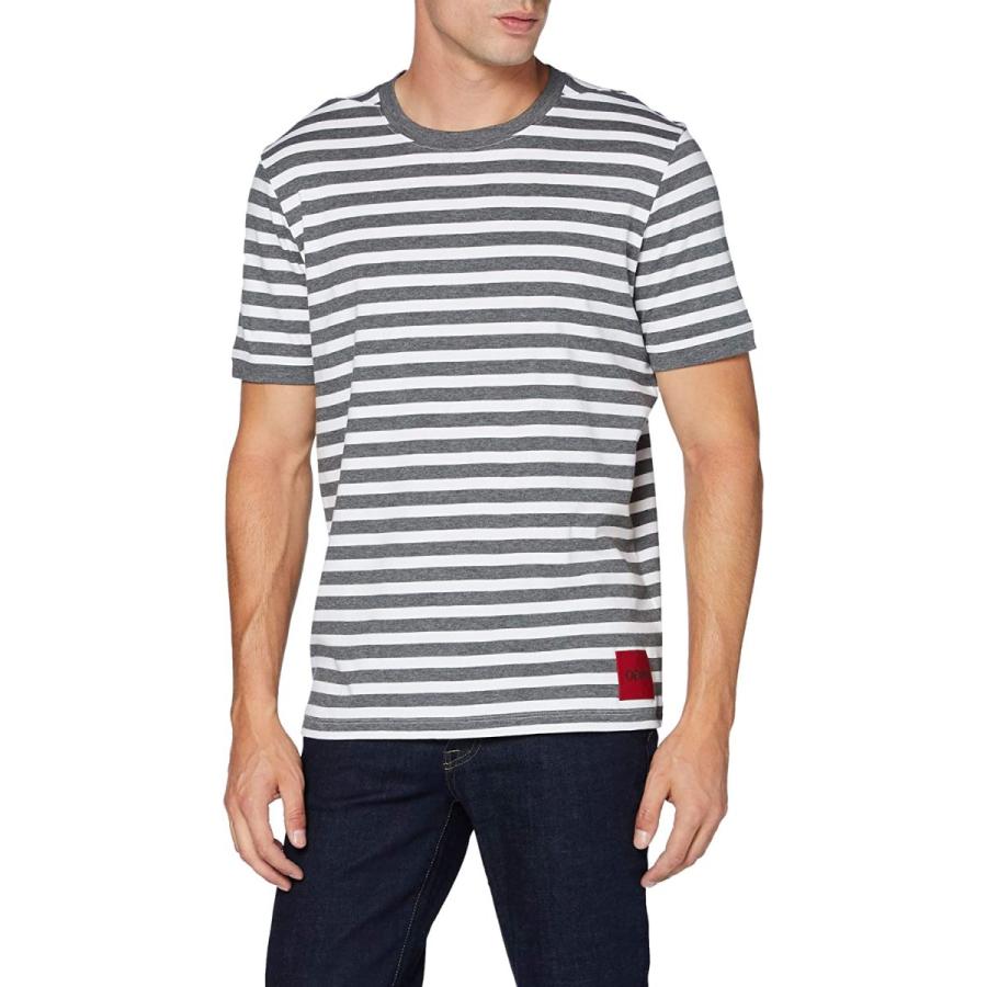 [ヒューゴ] Tシャツ/カットソー ジャカードストライプ リラックスフィット ジャージー Tシャツ XS グレー