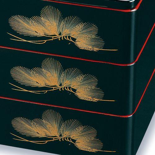 みよし漆器本舗 紀州塗り 7寸 三段 重箱 黒内朱 若松 運動会 大型