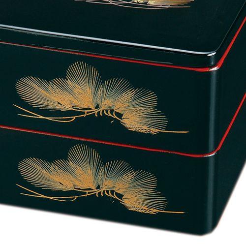 みよし漆器本舗 紀州塗り 7寸 二段 重箱 黒内朱 若松 運動会 大型