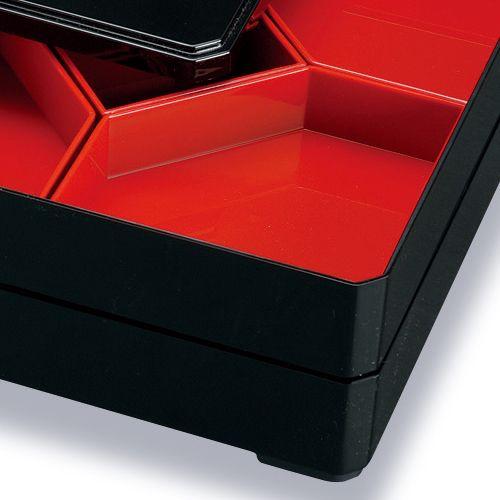 みよし漆器本舗 紀州塗り 9寸 隅切二段オードブル 黒 二輪草 運動会