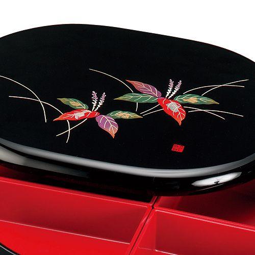 みよし漆器本舗 紀州塗り 9寸 小判二段オードブル 黒 二人静 運動会