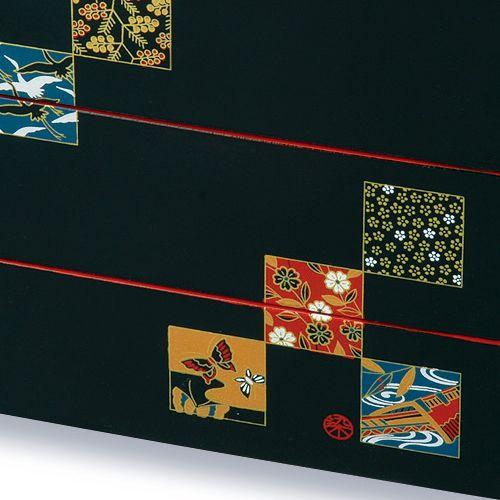 みよし漆器本舗 紀州塗り 7寸 三段 重箱 黒内朱 市松友禅 運動会 大型