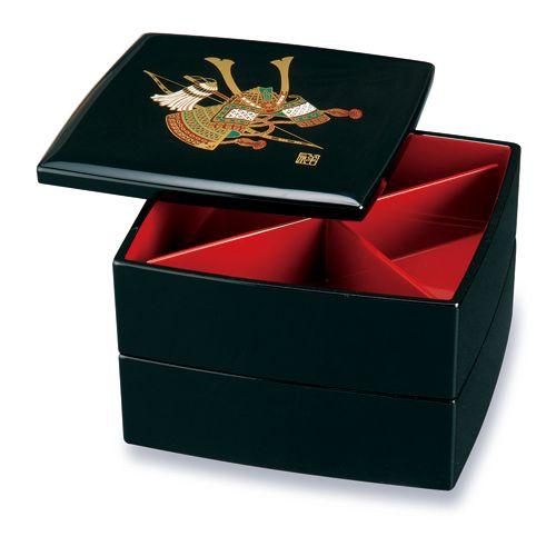 みよし漆器本舗 紀州塗り 5寸 胴張 二段 重箱 黒内朱 かぶと 運動会