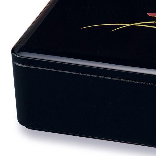 漆器 重箱 扇模様 黒色 三段重箱 扇面松竹梅 黒内朱 6.5寸 木製 漆塗りお重箱 【製造中止