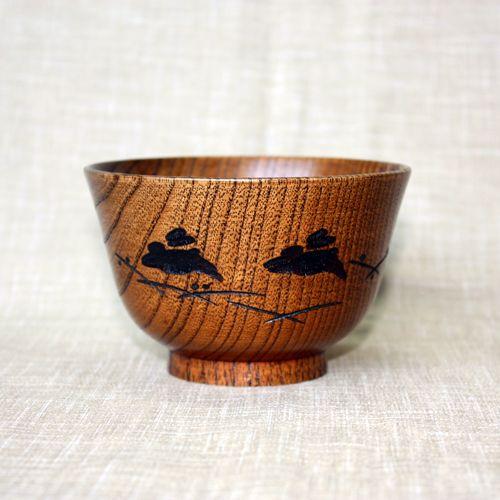 みよし漆器本舗 天然木製 汁椀 羽反型 うさぎ彫 漆塗り お椀 おわん
