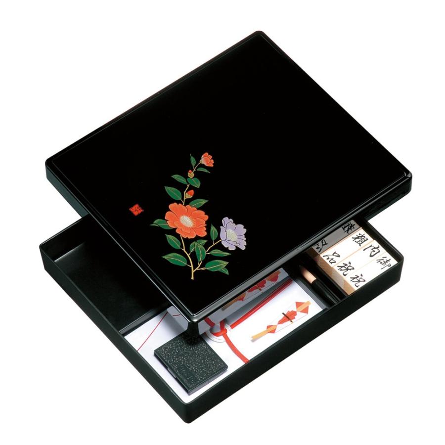 みよし漆器本舗 文庫 尺寸 印章セット 山茶花（金蒔絵）（印アソート