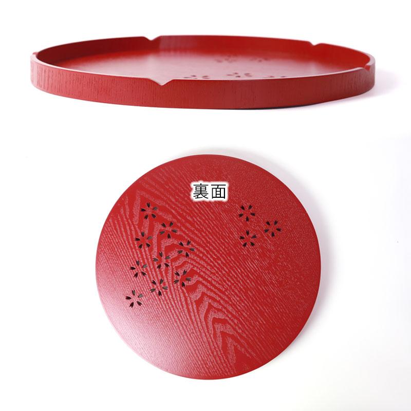みよし漆器本舗 お盆 木製 丸盆 桜 30cm トレー すかし彫り 切り抜き