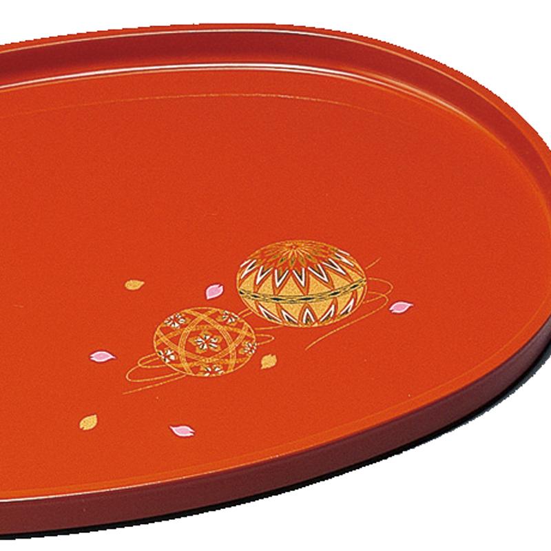 みよし漆器本舗 紀州塗り 紀州漆器 お盆 トレー 27cm 小判盆 朱 手まり