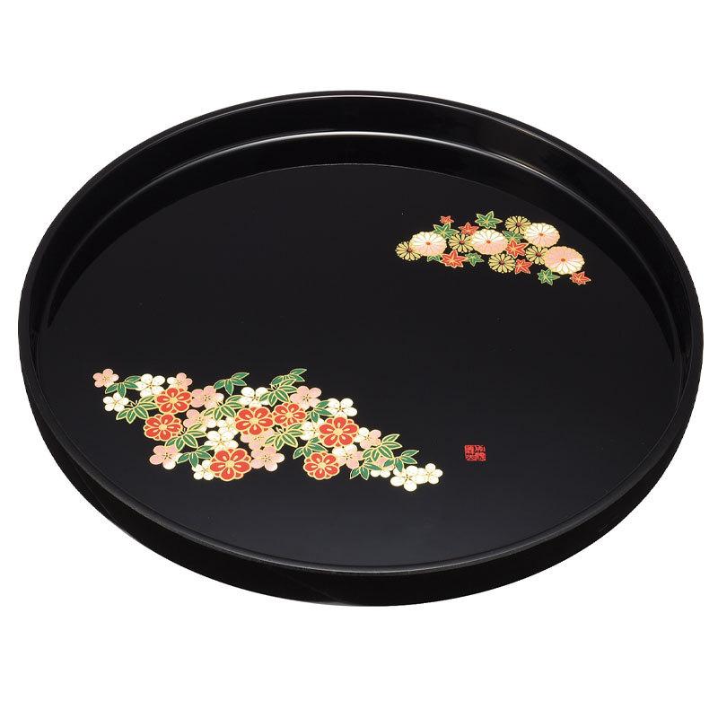 【紀州塗 金渕 天然木丸盆ペア】お盆 紀州漆器 黒 朱 赤御膳 春節 ひな祭り 紀州塗 金渕 天然木丸盆ペア】お盆 紀州漆器 黒 朱 赤御膳