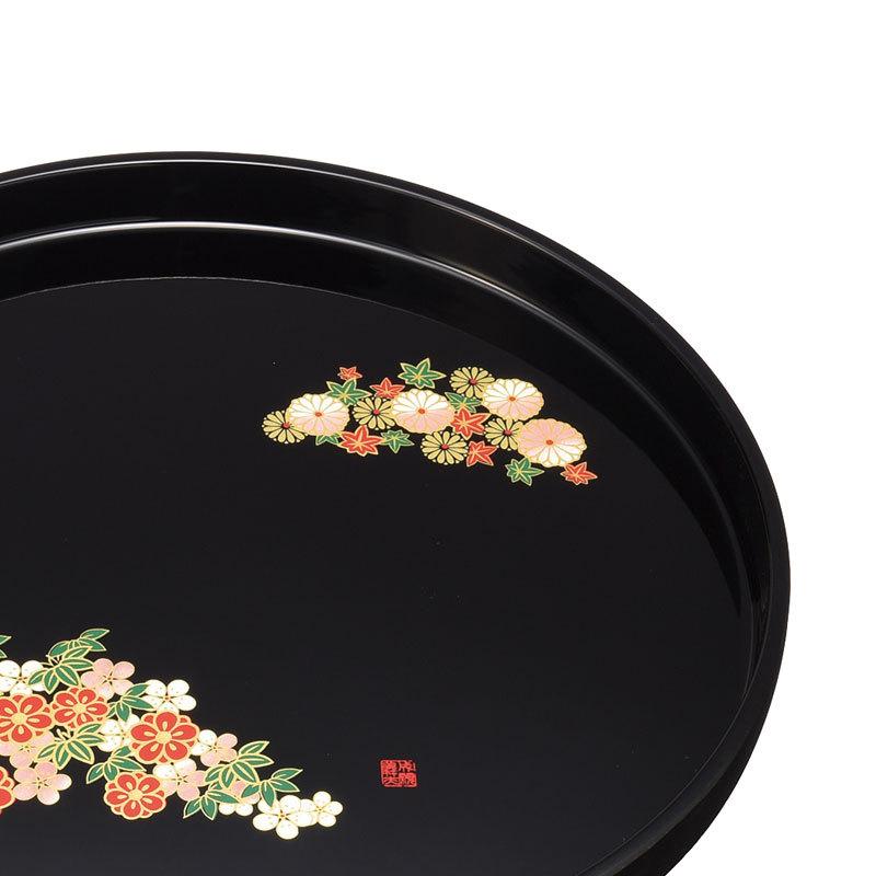 みよし漆器本舗 紀州塗り お盆 トレー 24cm 丸盆 黒 和み春秋 成願義夫
