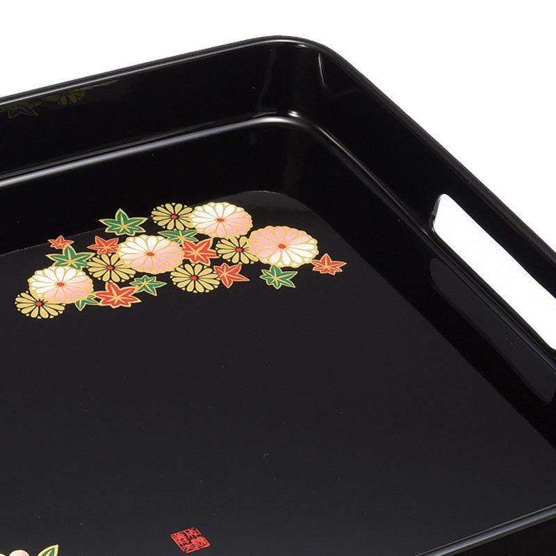 みよし漆器本舗 紀州塗り お盆 トレー 42cm 長手盆 黒 和み春秋 成願